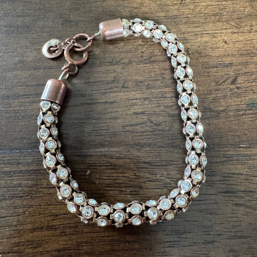 Swarovski Crystal Mesh Bracelet Women Rose Gold Tone Signed Swan Logo Charm